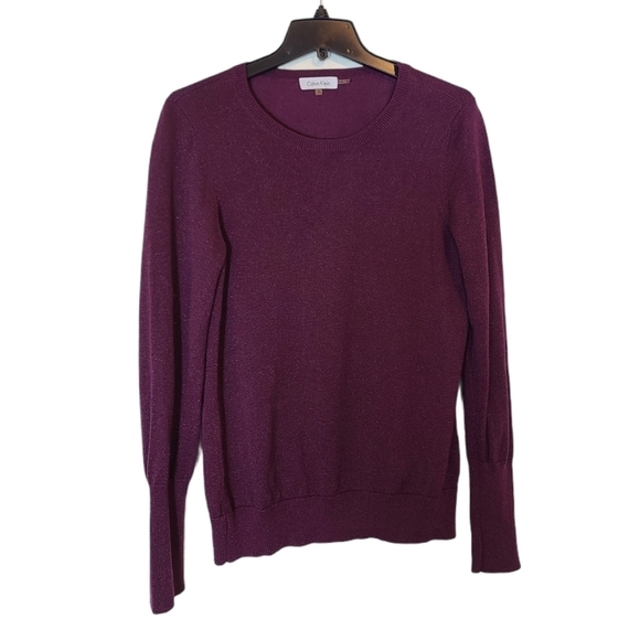Calvin Klein Purple Glitter Crew Neck Sweater Medium Y2K Soft Knit Preowned - Picture 6 of 8